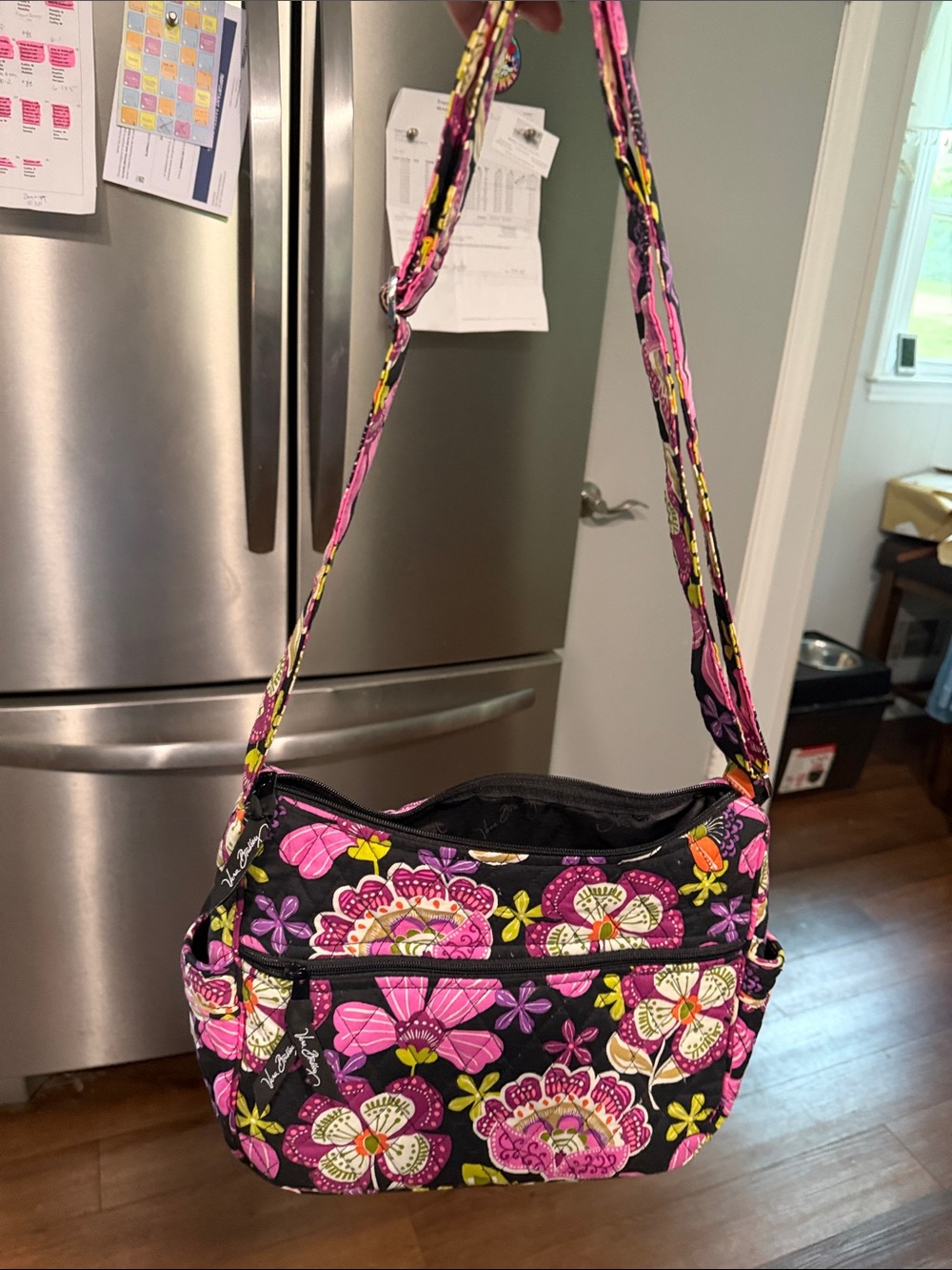 Vera Bradley Floral Quilted Crossbody Bag - Pink & Black & key chain card holder